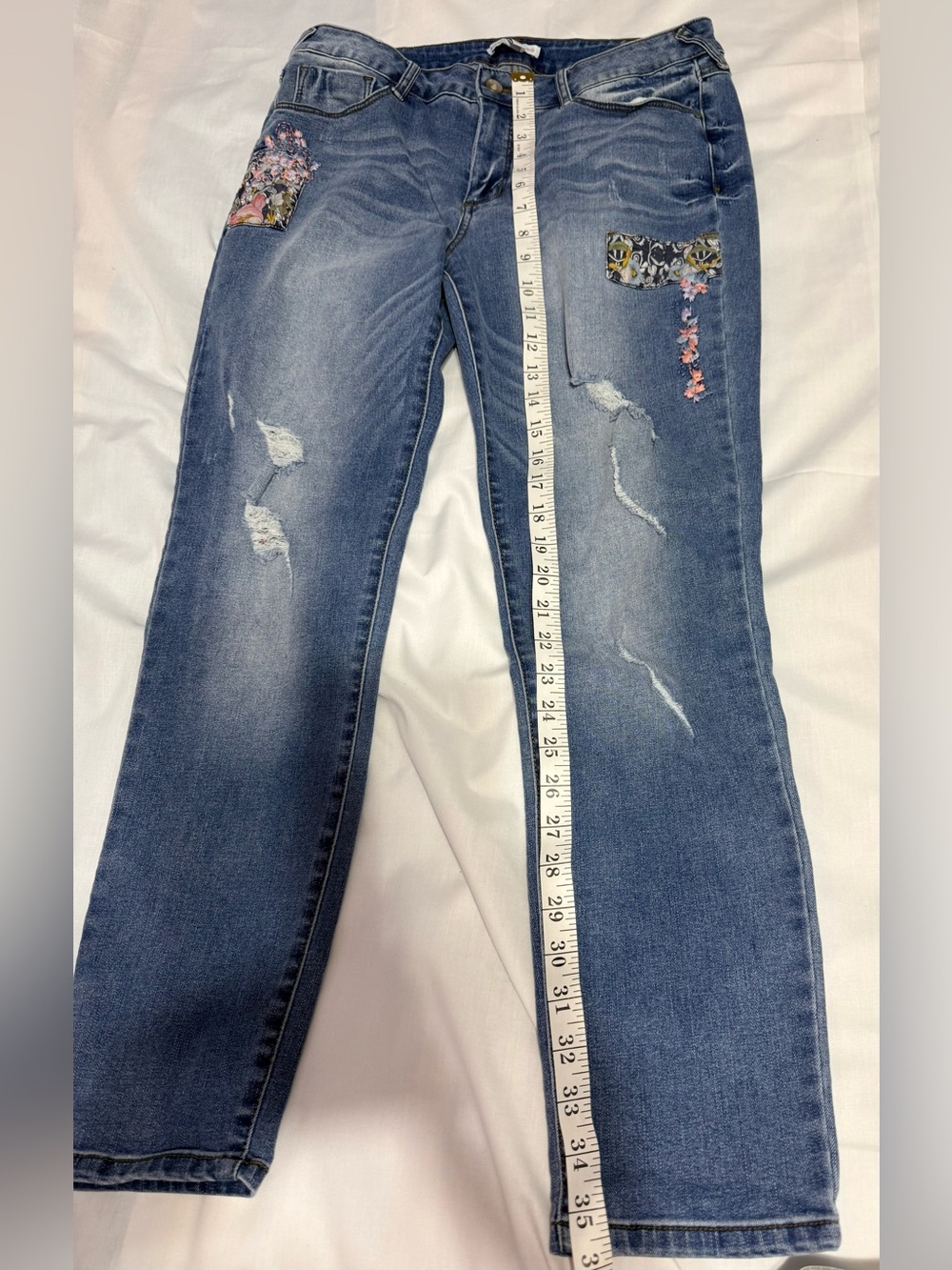 Signature Studio Skinny Jeans Blue Denim Mid Rise Patchwork Size 12